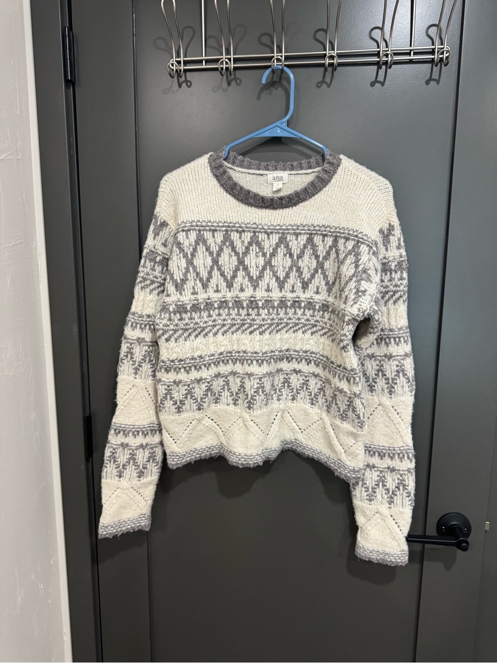 a.n.a Cream and Gray Fair Isle Crew Sweater